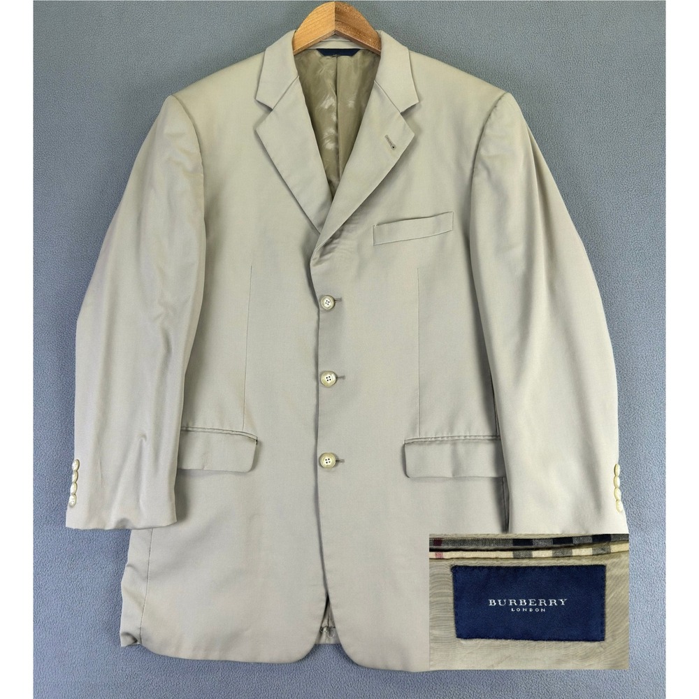Burberry Blazer Jacket Mens 42 Long Beige Khaki Kensington Wool Luxury Business
